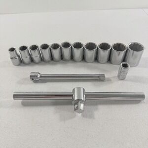 Vintage Craftsman Socket Set Lot Of 14 =V= 1 G Series 1/2" Drive 12pt Shallow